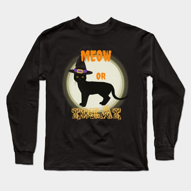 Magical Halloween Cat Long Sleeve T-Shirt by Lucia